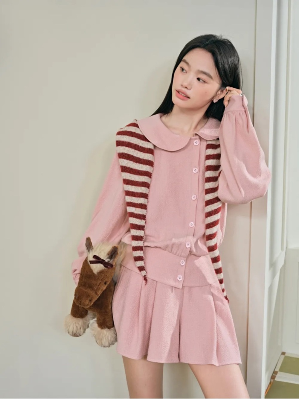 NWT Kuose Women’s Pink Peter Pan Collar & Short Set